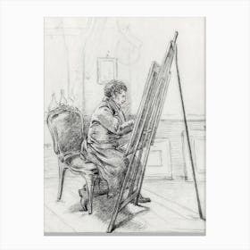Portrait Of Gerrit Jan Michaëlis, Sitting In Front Of Easel In His Studio, Jean Bernard Canvas Print