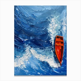 Red Boat In The Ocean 2 Canvas Print