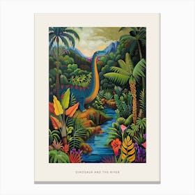 Colourful Dinosaur By The River Painting 1 Poster Canvas Print