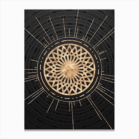 Geometric Glyph Symbol in Gold with Radial Array Lines on Dark Gray n.0237 Canvas Print