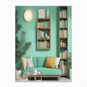 Living Room With Bookshelves Canvas Print