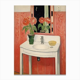 Bathroom Vanity Painting With A Gerbera Bouquet 1 Canvas Print