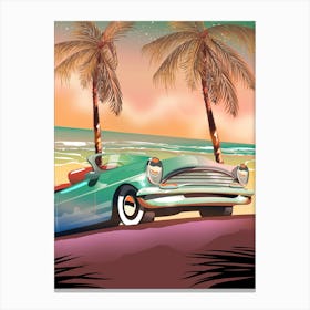Vintage Car On The Beach Canvas Print