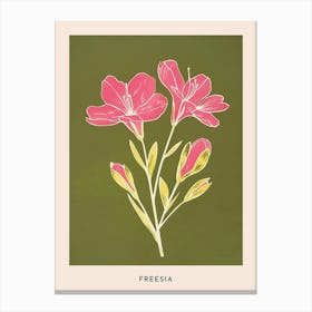 Pink & Green Freesia 1 Flower Poster Canvas Print