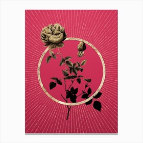 Gold Pink Autumn China Rose Glitter Ring Botanical Art on Viva Magenta n.0190 Canvas Print