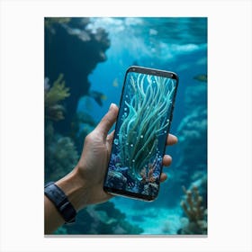 Smartphone Morphing Into An Aquatic Creature Sleek And Futuristic Design Vibrant And Fluid With Wh Canvas Print