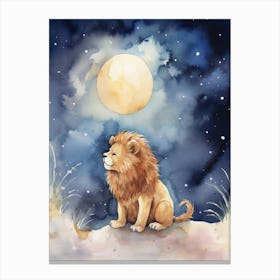 Stargazing Watercolour Lion Art Painting 4 Canvas Print