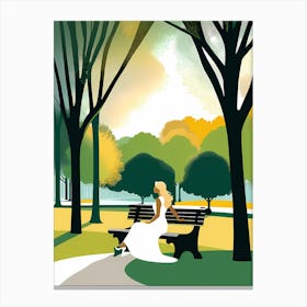 Woman Sitting On Park Bench Vector art Canvas Print