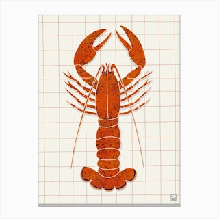 Lobster On Checkered Tablecloth Canvas Print
