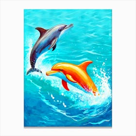 Dolphins In The Sea Canvas Print