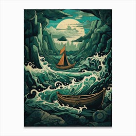 Viking Ship In The Sea Canvas Print