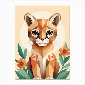 Floral Cute Baby Puma Nursery Illustration (44) Canvas Print