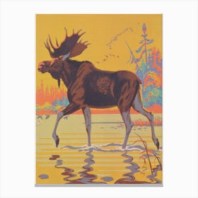 Moose In Water Vintage Print Canvas Print