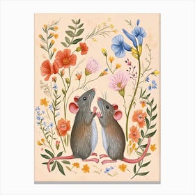 Folksy Floral Animal Drawing Mouse 3 Canvas Print