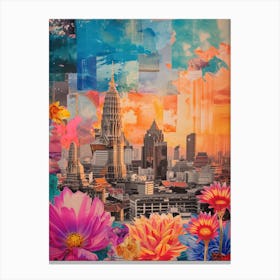 Bangkok   Floral Retro Collage Style 2 Canvas Print