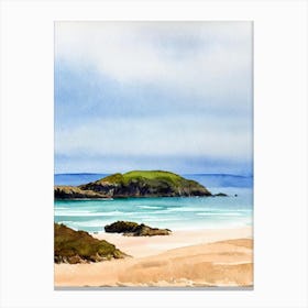 Barafundle Bay Beach 3, Pembrokeshire, Wales Watercolour Canvas Print