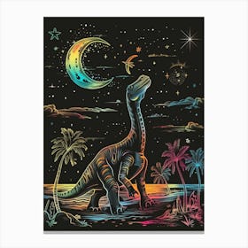 Neon Dinosaur Lines At Night 3 Canvas Print