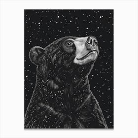 Malayan Sun Bear Looking At A Starry Sky Ink Illustration 1 Canvas Print