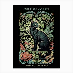 William Morris  Inspired Cats Collection Black Background Stained Glass Canvas Print