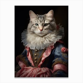 Royal Cat In Pink Rococo Style 3 Canvas Print