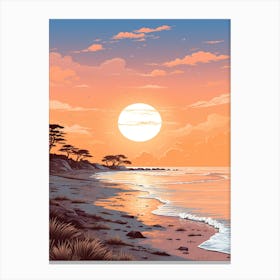 Illustration Of Hammonasset Beach Connecticut In Pink Tones 2 Canvas Print