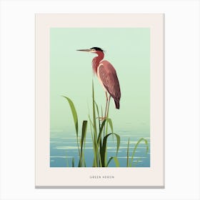 Minimalist Green Heron 2 Bird Poster Canvas Print