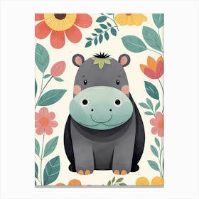Floral Baby Hippo Nursery Illustration (40) Canvas Print