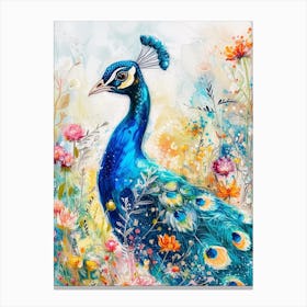 Peacock In The Meadow Sketch 2 Canvas Print