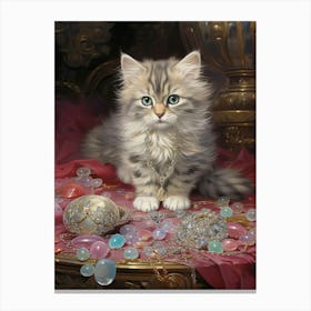Kitten With Jewels Rococo Style 4 Canvas Print
