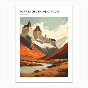 Torres Del Paine Circuit Chile 4 Hiking Trail Landscape Poster Canvas Print