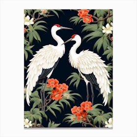 Black And Red Cranes 11 Vintage Japanese Botanical Canvas Print