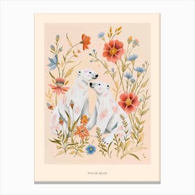 Folksy Floral Animal Drawing Polar Bear 5 Poster Canvas Print