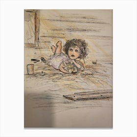 Little Girl Laying On The Floor 1 Canvas Print