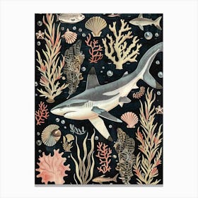 Blacktip Reef Shark Seascape Black Background Illustration 3 Canvas Print