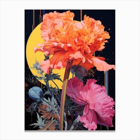 Surreal Florals Carnation Dianthus 5 Flower Painting Canvas Print