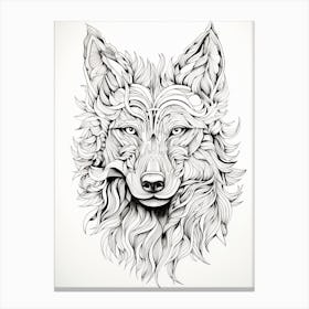 Red Wolf Line Drawing 1 Canvas Print