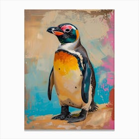 Galapagos Penguin Gold Harbour Colour Block Painting 2 Canvas Print