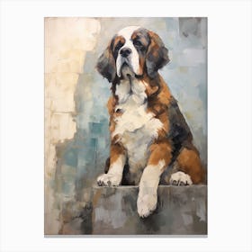 Saint Bernard Dog, Painting In Light Teal And Brown 1 Canvas Print