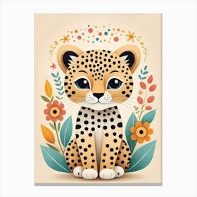 Floral Cute Baby Leopard Nursery Illustration (17) Canvas Print