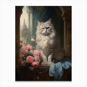 Cat Sat In An Archway Rococo Style Painting Canvas Print