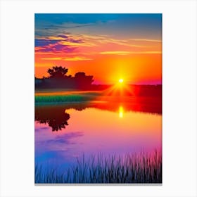 Sunrise Over Pond Waterscape Pop Art Photography 1 Canvas Print