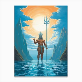  A Retro Poster Of Poseidon Holding A Trident 7 Canvas Print