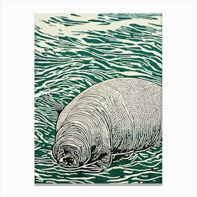 Sea Cow Linocut Canvas Print