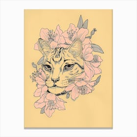 Cute Bengal Cat With Flowers Illustration 2 Canvas Print