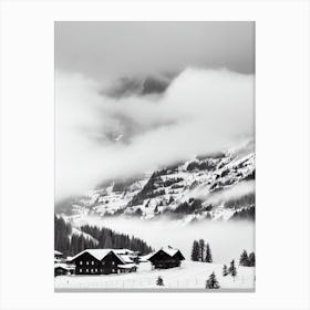 Wengen, Switzerland Black And White Skiing Poster Canvas Print