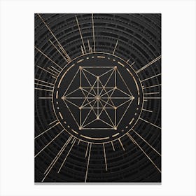 Geometric Glyph Symbol in Gold with Radial Array Lines on Dark Gray n.0113 Canvas Print