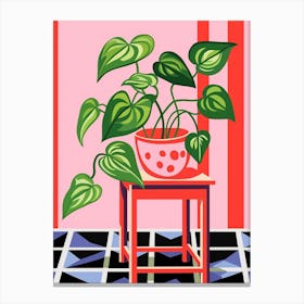 Pink And Red Plant Illustration Pothos 2 Canvas Print