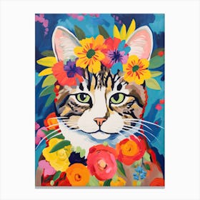 Kurilian Bobtail Cat With A Flower Crown Painting Matisse Style 3 Canvas Print