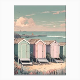 Marina Beach Huts Pastel Colours Bay Brighton Cool Canvas Print