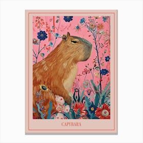 Floral Animal Painting Capybara 1 Poster Canvas Print